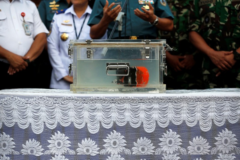 Cockpit Voice Recorder (CVR) of a Lion Air JT610 that crashed into Tanjung Karawang sea is seen inside a special container after it was found under the sea, during a press conference at Tanjung Priok Port in Jakarta