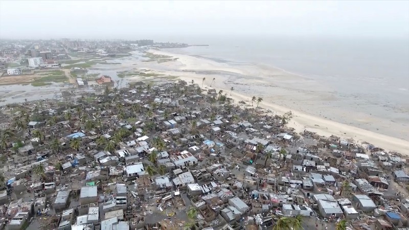 Drone footage shows destruction after Cyclone Idai in the settlement of Praia Nova, which sits on the edge of Beira