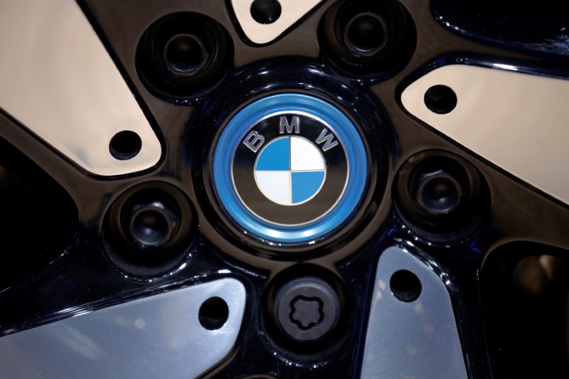 FILE PHOTO: The BMW logo is seen on the wheel of a vehicle presented at the Auto China 2016 auto show in Beijing
