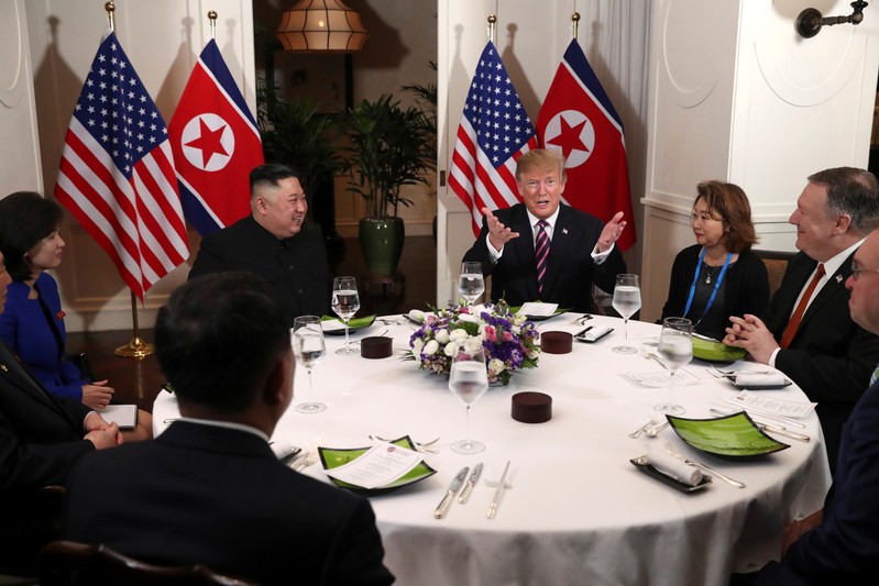 FILE PHOTO - U.S. President Donald Trump meets with North Korean leader Kim Jong Un in Hanoi