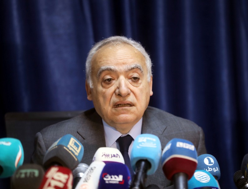 The U.N. Envoy for Libya, Ghassan Salame, speaks during a news conference in Tripoli