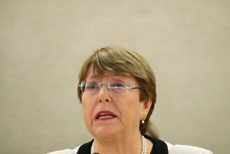 UN High Commissioner for Human Rights Bachelet attends a session of the Human Rights Council in Geneva