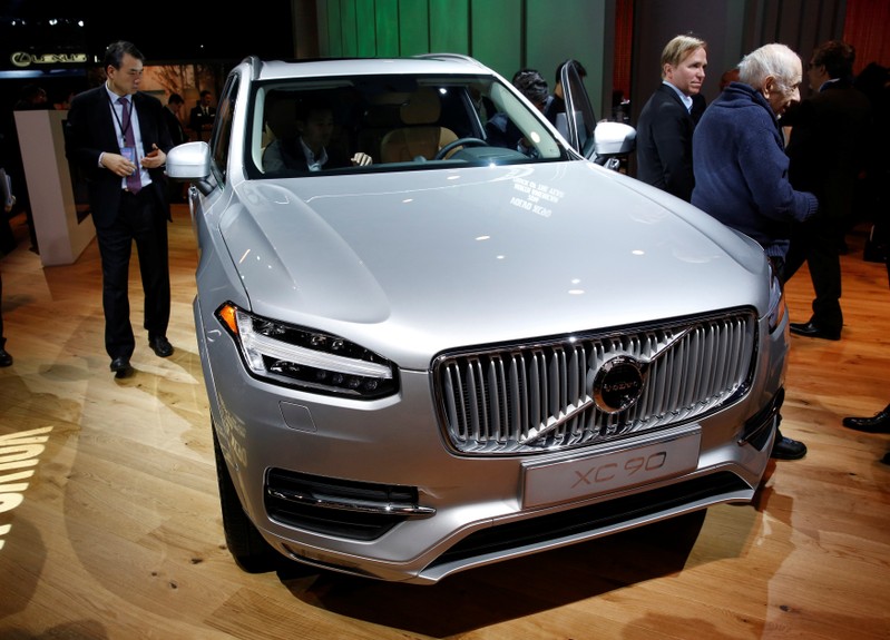 FILE PHOTO: The 2016 Volvo XC90, winner of the Truck of the Year award at the North American International Auto Show, is displayed in Detroit