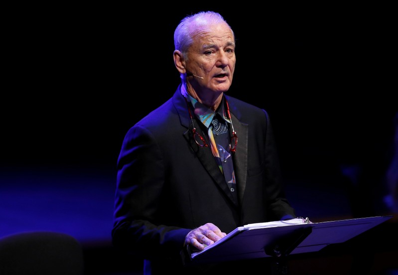 FILE PHOTO: Actor Bill Murray recites his words during a performance with cellist Jan Vogler from their new album New Worlds, at the Southbank Centre in London
