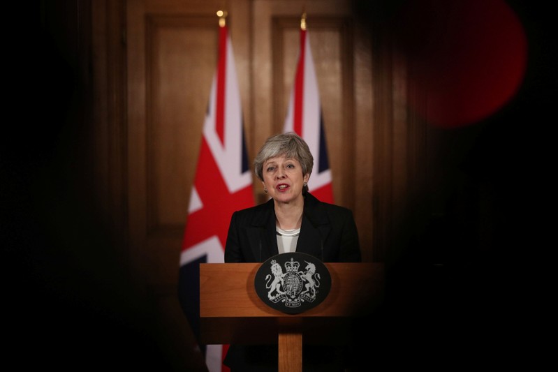 Britain's Prime Minister Theresa May makes a statement about Brexit in Downing Street in London