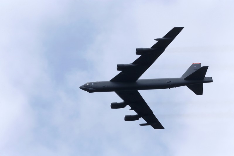 U.S. bomber B-52 flies over during the final day of NATO Saber Strike exercises in Orzysz