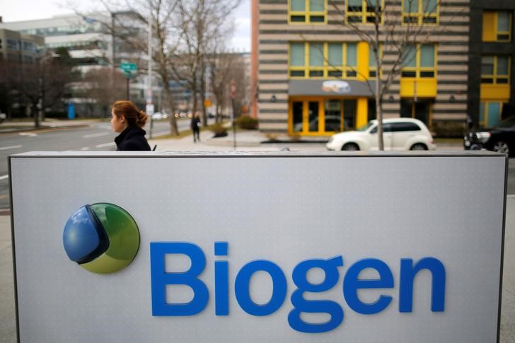 A sign marks a Biogen facility in Cambridge