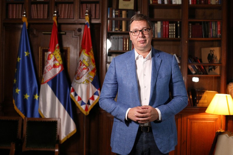 Serbian President Aleksandar Vucic poses during an interview with Reuters in Belgrade, Serbia