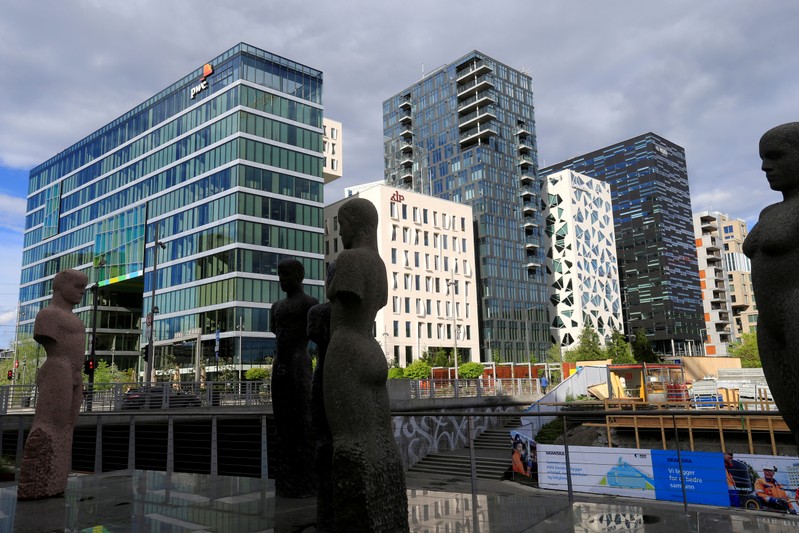 FILE PHOTO: Buildings are seen in the financial district in Oslo,