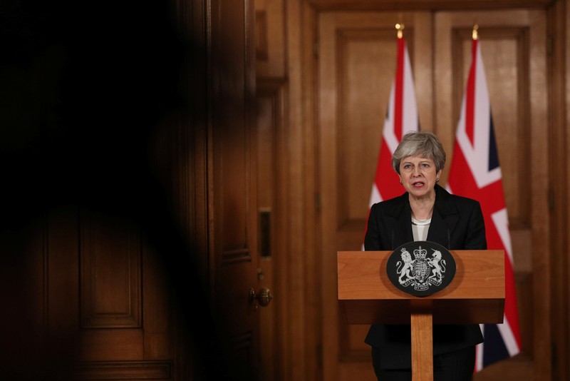 Britain's Prime Minister Theresa May makes a statement about Brexit in Downing Street in London
