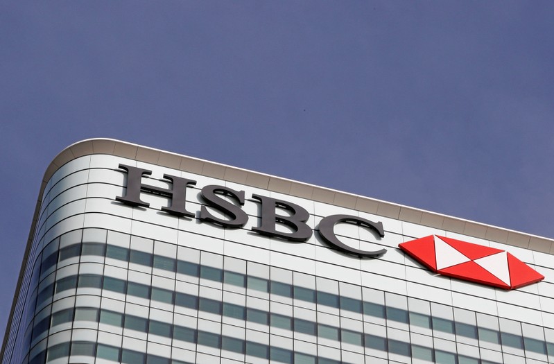 FILE PHOTO: FILE PHOTO - The HSBC bank logo is seen at their offices in the Canary Wharf financial district in London