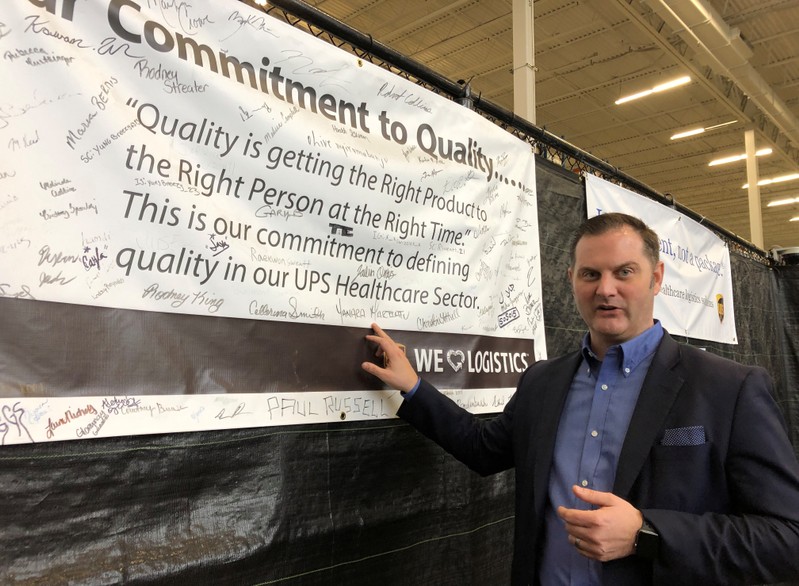 Chris Cassidy, who leads United Parcel Service's (UPS) global healthcare logistics strategy, is seen at the package delivery firm's Worldport sorting facility in Louisville, Kentucky