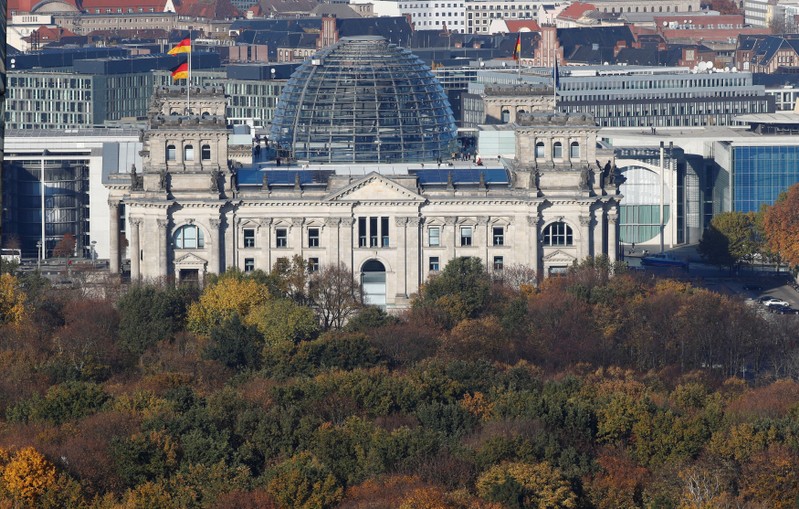 FILE PHOTO: The Reichstag building, the seat of the German lower house of parliament Bundestag is pictured at the Tiergarten park with autumnal trees in Berlin