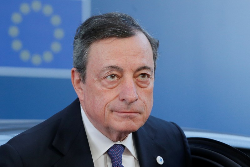 ECB President Draghi arrives at a European Union leaders summit in Brussels