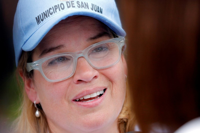 FILE PHOTO: Mayor of San Juan Carmen Yulin Cruz talks with journalists outside the government center at the Roberto Clemente Coliseum days after Hurricane Maria, in San Juan