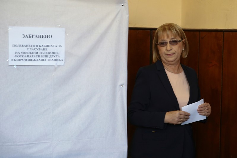 Presidential candidate for GERB party Tsacheva holds her ballot paper during a presidential election in Pleven