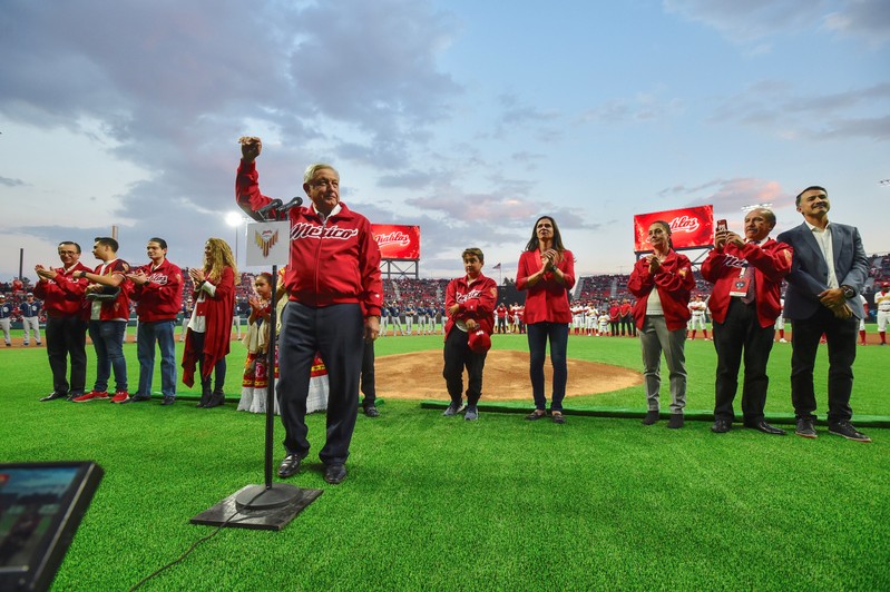 Mexico's President Andres Manuel Lopez Obrador during the opening celebrations of the Alfredo Harp Helu Stadium in Mexico City