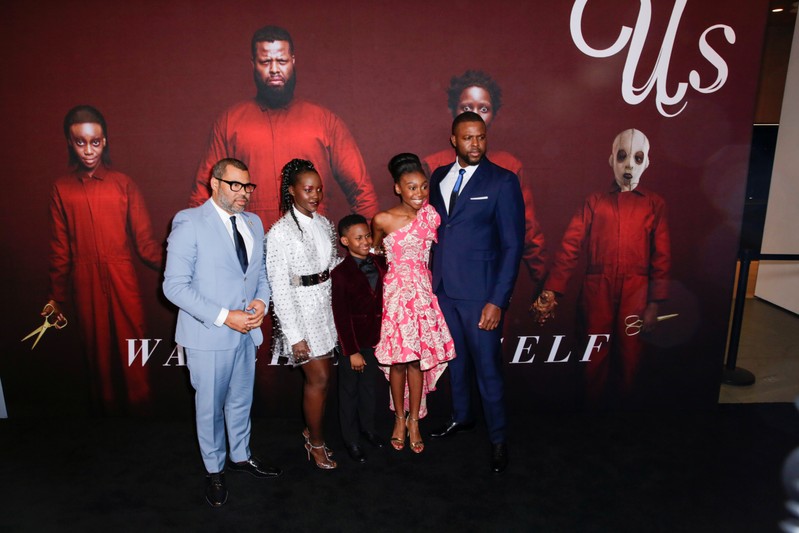 Director Peele, cast members Nyong'o, Alex, Wright Joseph, and Duke attend the
