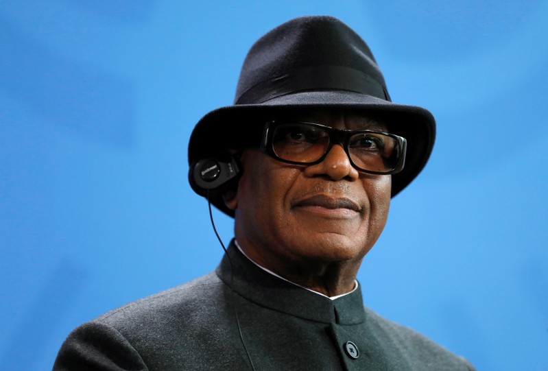 Malian President Ibrahim Boubacar Keita attends a news conference after his working lunch with German Chancellor Angela Merkel at the Chancellery in Berlin