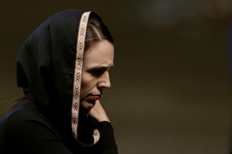 New Zealand's Prime Minister Jacinda Ardern leaves after the Friday prayers at Hagley Park outside Al-Noor mosque in Christchurch