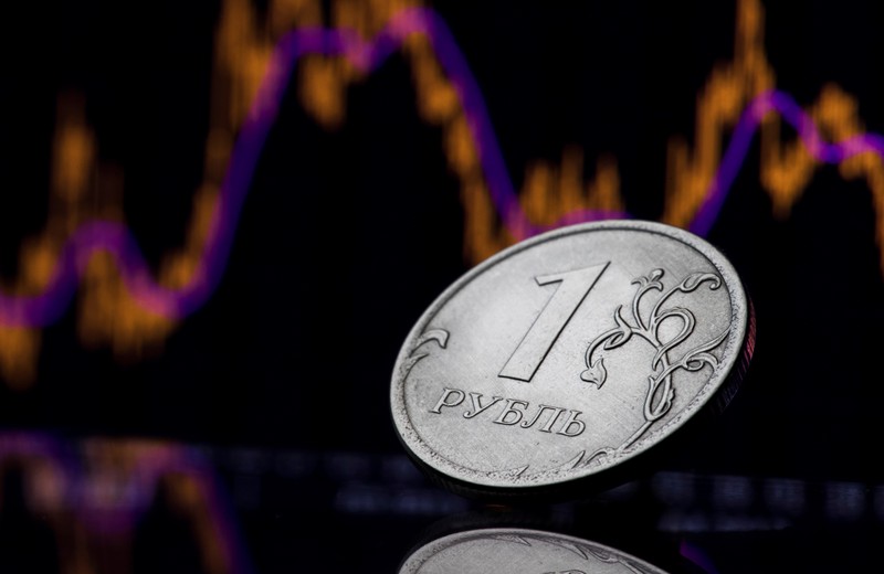 A view shows a Russian one rouble coin in this picture illustration