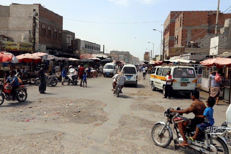 General view of a market on Sadam street in Hodeidah