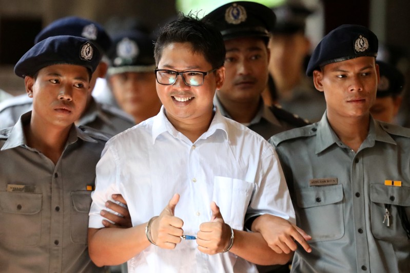 Reuters journalist Wa Lone arrives at Insein court in Yangon