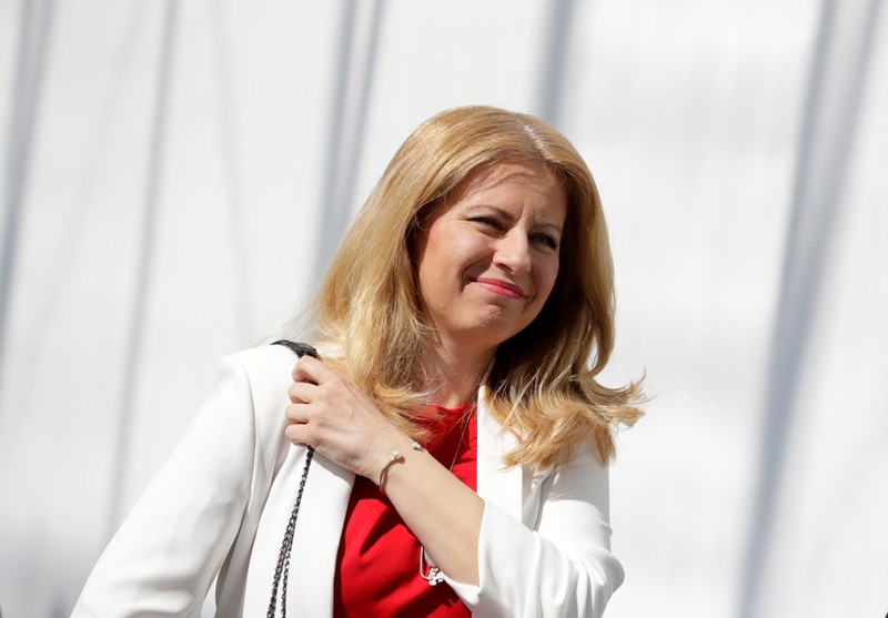 Newly elected Slovakia's President Zuzana Caputova arrives to attend a televised debate in Bratislava
