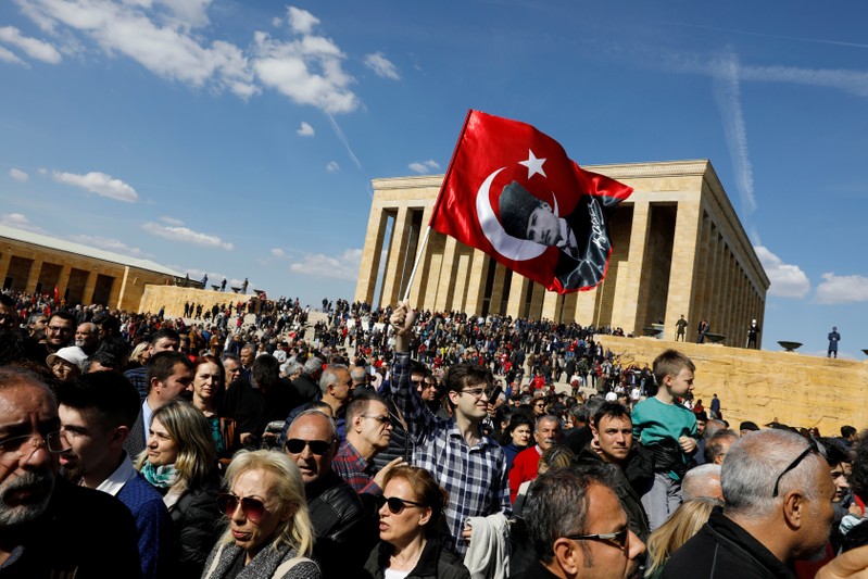 FILE PHOTO: Supporters of Ekrem Imamoglu, main opposition Republican People's Party candidate for mayor of Istanbul, wait for him to visit Anitkabir in Ankara