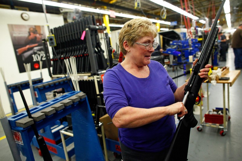 FILE PHOTO: Worker Marilyn MacKay assembles a rifle at the Sturm, Ruger & Co., Inc. gun factory in Newport, New Hampshire