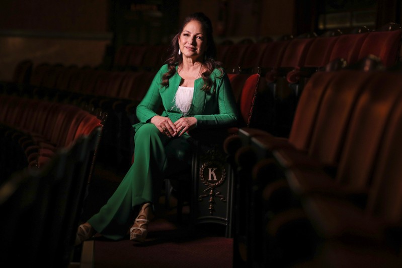 Singer Gloria Estefan poses for a photograph at the London Coliseum theatre where her
