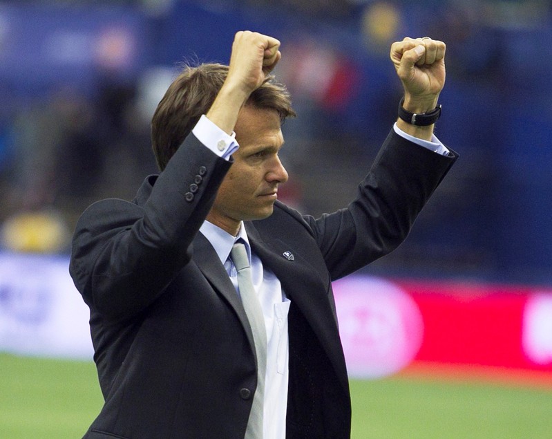 FILE PHOTO: Montreal Impact's head coach Marsch celebrates win following the second half of their MLS soccer match against Toronto FC in Montreal