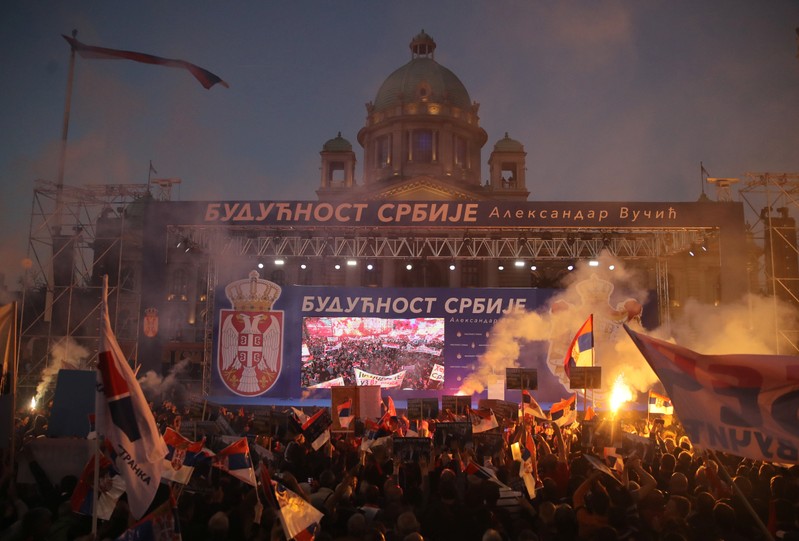 Serbian President Aleksandar Vucic's campaign rally