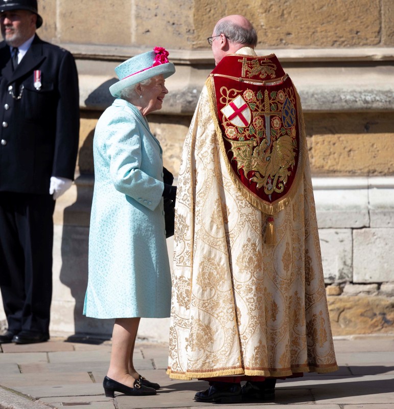 Britain's Queen Elizabeth arrives at the Easter Mattins Service at St. George's Chapel in Windsor