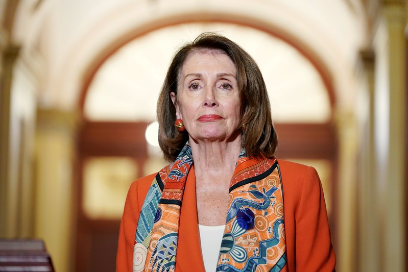 FILE PHOTO: Speaker of the House Nancy Pelosi (D-CA) stands during a meeting with European Parliament President Antonio Tajani on Capitol Hill in Washington