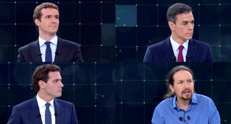 FILE PHOTO: Main candidates for Spanish general elections hold their first televised debate in Pozuelo de Alarcon, outside Madrid