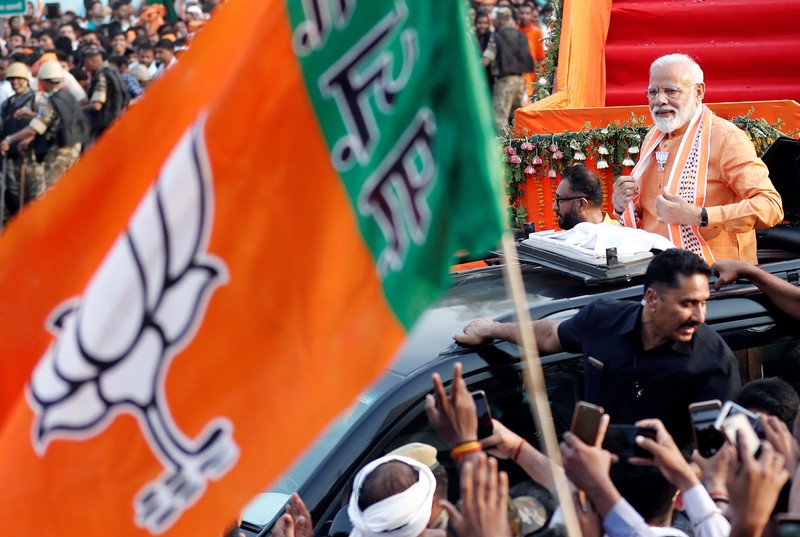 India's Prime Minister Narendra Modi holds a roadshow in Varanasi