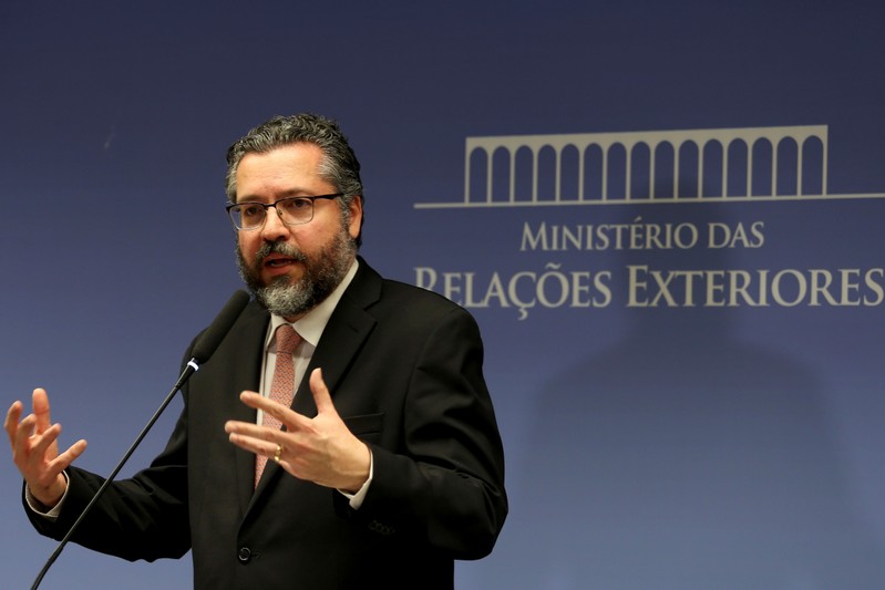Brazil's Foreign Minister Ernesto Araujo attends a news conference at the Itamaraty Palace in Brasilia