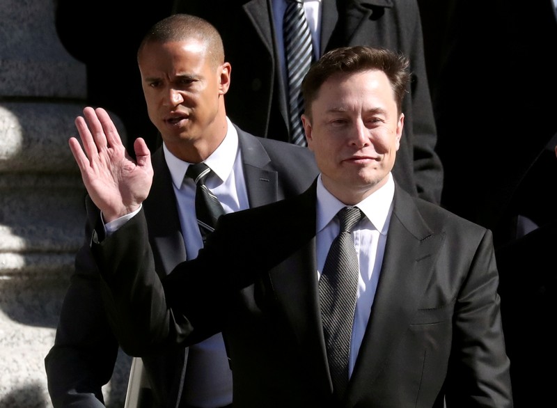 FILE PHOTO: Tesla CEO Elon Musk leaves Manhattan federal court