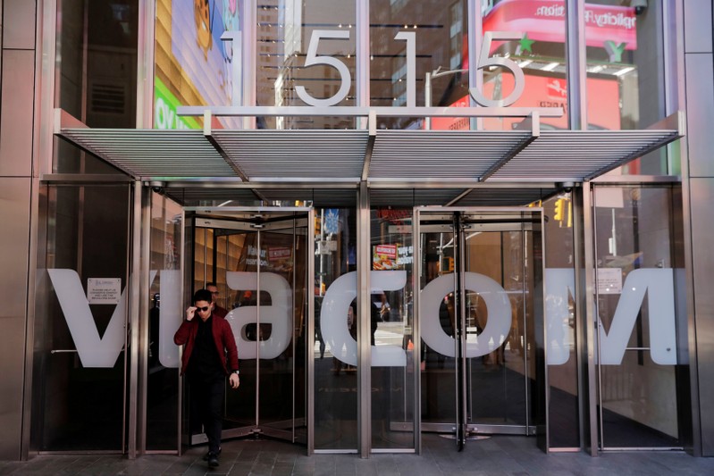FILE PHOTO: The Viacom logo is displayed on the doors of a building in midtown Manhattan in New York