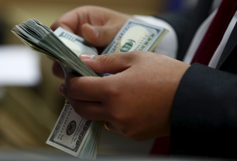 FILE PHOTO: An employee counts U.S. dollar notes in a bank in Cairo