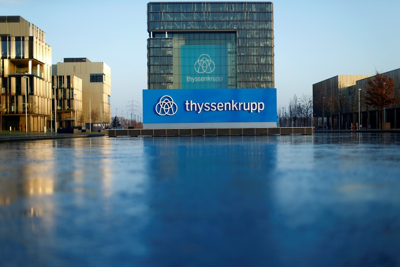 A logo of Thyssenkrupp AG is pictured at the company's headquarters in Essen