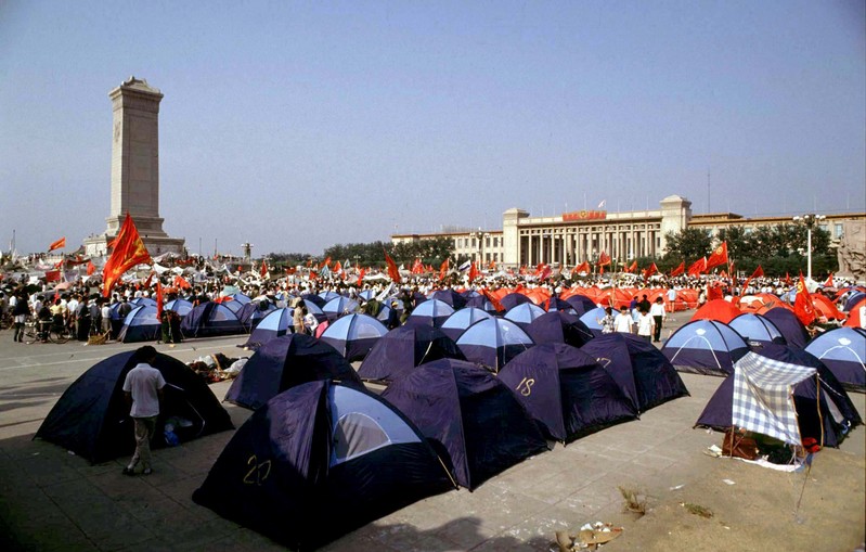 FILE PHOTO: Pro-democracy demonstrators pitch tents in Beijing's Tiananmen Square