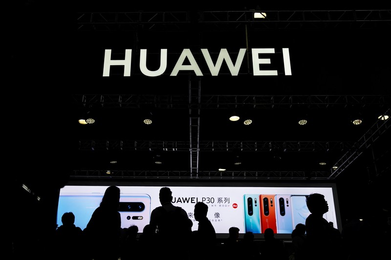 A Huawei company logo is seen at CES Asia 2019 in Shanghai