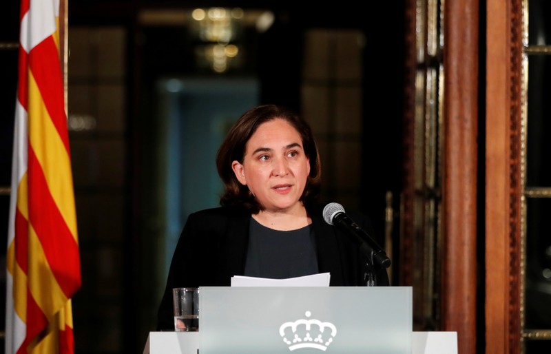 FILE PHOTO - Ada Colau, the Mayor of Barcelona, issues a statement in Barcelona
