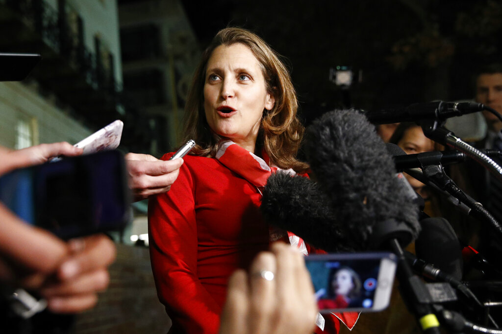 Canada's Freeland heading to Washington to final trade deal