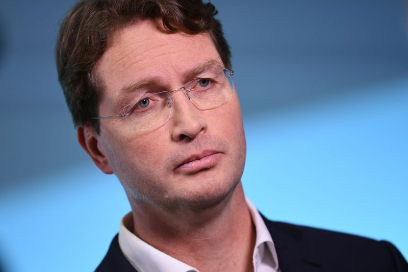 Ola Kaellenius, CEO of German luxury car manufacturer Daimler AG, speaks during a TV interview after the annual results news conference