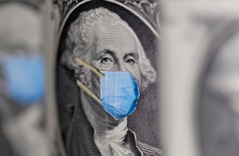 FILE PHOTO: FILE PHOTO: George Washington is seen with printed medical mask on the one Dollar banknote in this illustration taken