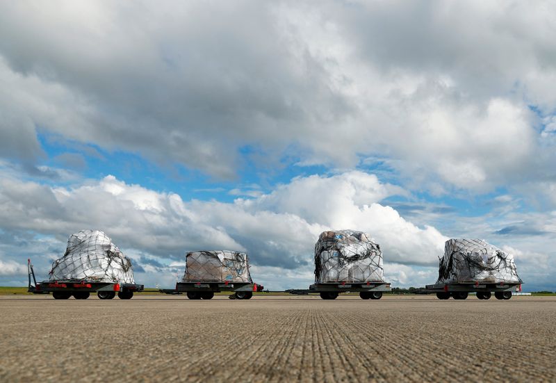 FILE PHOTO: Medical supplies are seen on the tarmac at Liege airport