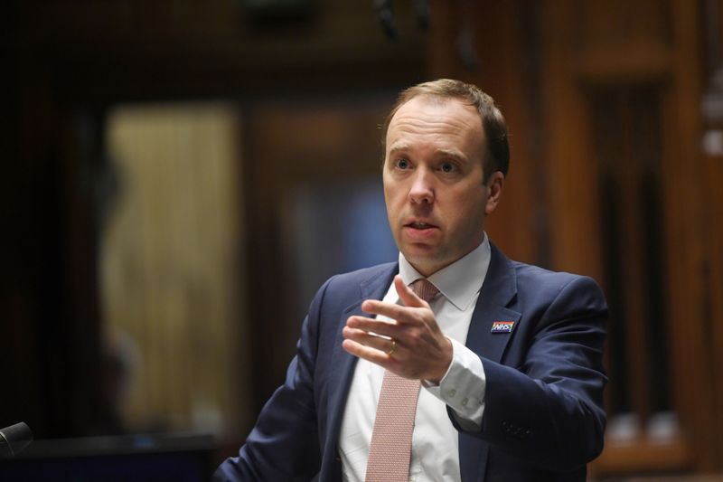 FILE PHOTO: British Health Secretary Matt Hancock speaks about the coronavirus disease (COVID-19) in the House of Commons Chamber, in London